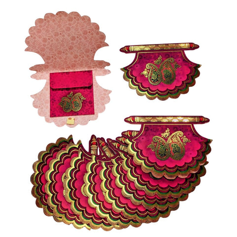 Shagun Envelopes (Pack of 10) Pankha Fan Shaped 2-fold Fancy Designer Set Money Cash Gift Envelope for Indian Wedding/Engagement/Diwali/Birthday/Anniversary (Red)