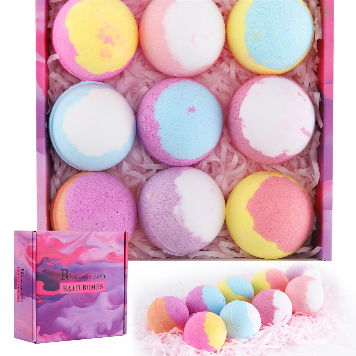 9-Pack Organic Bath Bombs: A Romantic Bath Time Gift with Natural Essential Oils for Women, Men, and Kids - Ideal for Stocking Stuffers and Christmas Gifts