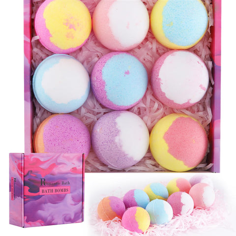 9-Pack Organic Bath Bombs: A Romantic Bath Time Gift with Natural Essential Oils for Women, Men, and Kids - Ideal for Stocking Stuffers and Christmas Gifts