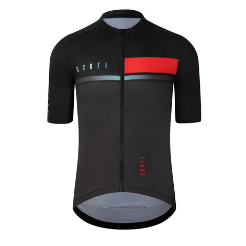GCRFL Cycling Jersey Men Shorts Sleeves Road Bike Jersey Bicycle Tops Shirt, Zipper Pocket UPF 50+ Lightweight PRO Race Fit, Black/Red, Large