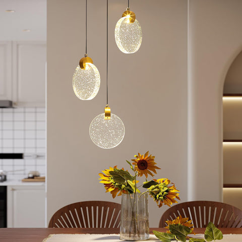KRIPINC 3 Lights LED Crystal Ceiling Lights, Gold Ceiling Light, Gold Chandelier, Modern Chandelier, Kitchen Island Lights, Warm Light Crystal Chandelier for Living Room Bedroom Dining Room Hallway