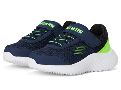 Skechers Boy's Bounder Sneaker, Navy/Lime, 8 Toddler