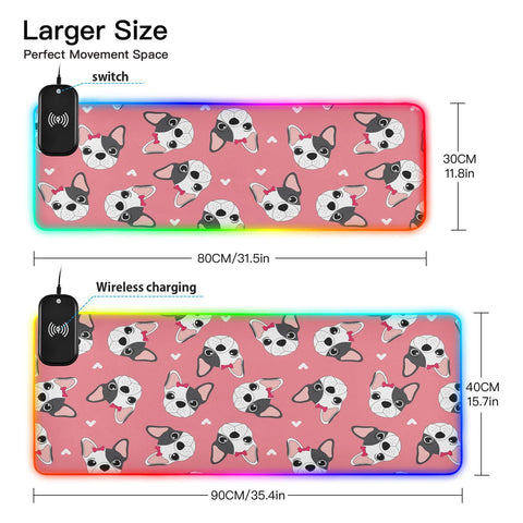 Dog Pink Wireless Charging Mouse Pad for Mobile Phone Extra Large Gaming Mousepad with 13 Lighting Modes Computer Mat for MacBook PC Laptop Desk Office Home Gaming