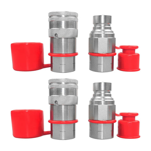 1/2" NPT Thread Skid Steer Flat Face Hydraulic Quick Connect Couplers Couplings Set w/Dust Caps, Quick Disconnect Coupler Bulkhead Fit for Bobcat, John Deere, CAT, Case/New Holland, Kubota