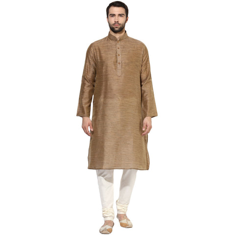 KISAH Men's Magenta Benarasi Cotton Silk Solid Coloured Kurta, Khadi Brown, 42