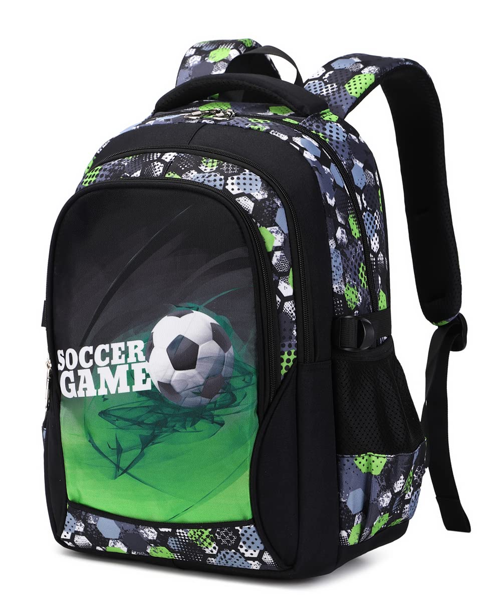 mezhsa Boys Backpack Kids Bookbag Durable Elementary Middle School Bags Soccer 18in (Y-Green)