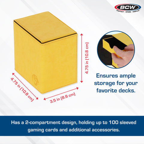 BCW Deck Vault LX 100 - Yellow | Card Deck Case with 100 Sleeved Gaming Cards Capacity | For Magic: The Gathering, Pokemon, Commander Decks