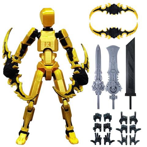 T13 (Assembly Completed) 3D Printed Action Figure,Dummy 13 Robot Action Figure, T13 Collectible Action Figure Articulated, for Collectors Desktop Decorations, muÃ±eco de acciÃ³n (Gold Black)