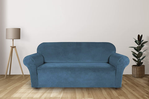 Deejay Modern Velvet Plush Super Stretchable | Flexible| Non-Slip| Big Elasticity| Perfect Size Sofa Cover Slipcover 185-230cm Teal Velvet , Three-Seater ( 1 PIECE CUSHION COVER INCLUDED )