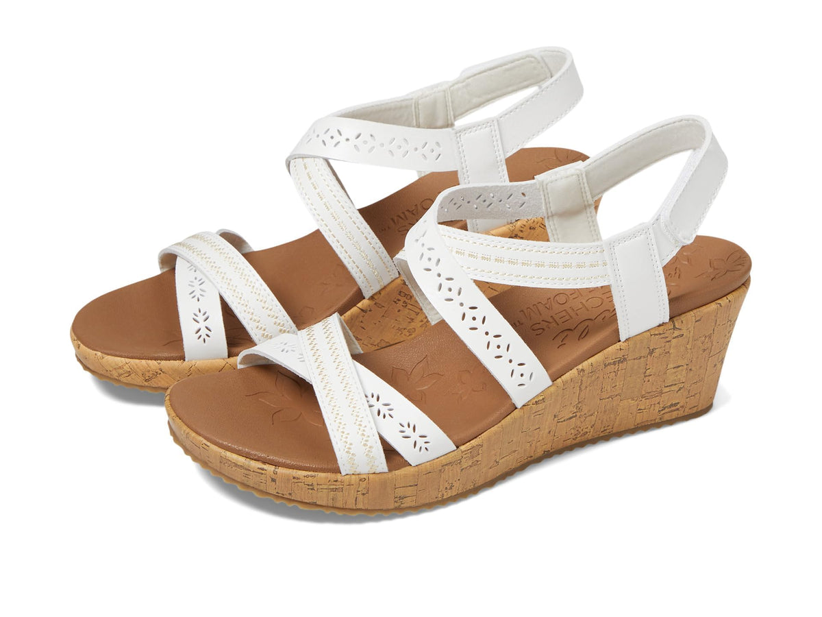 Skechers Women's Beverlee-Delicate Glow Wedge Sandal, White, 7.5