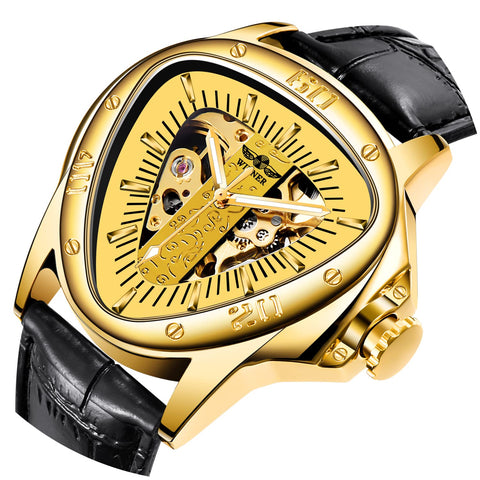 BOSNI Triangle Men Mechanical Wristwatches Luxury Golden Dial Automatic Watch Men Skeleton Wrist Watches