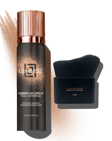 LUMINESS Spray Airbrush Foundation Makeup with Buffing Brush, Light Tan Shade 090 - Lightweight, Full Coverage Foundation for Face - Concealer for Seamless Blending, Natural-Looking Finish 2.36 fl oz