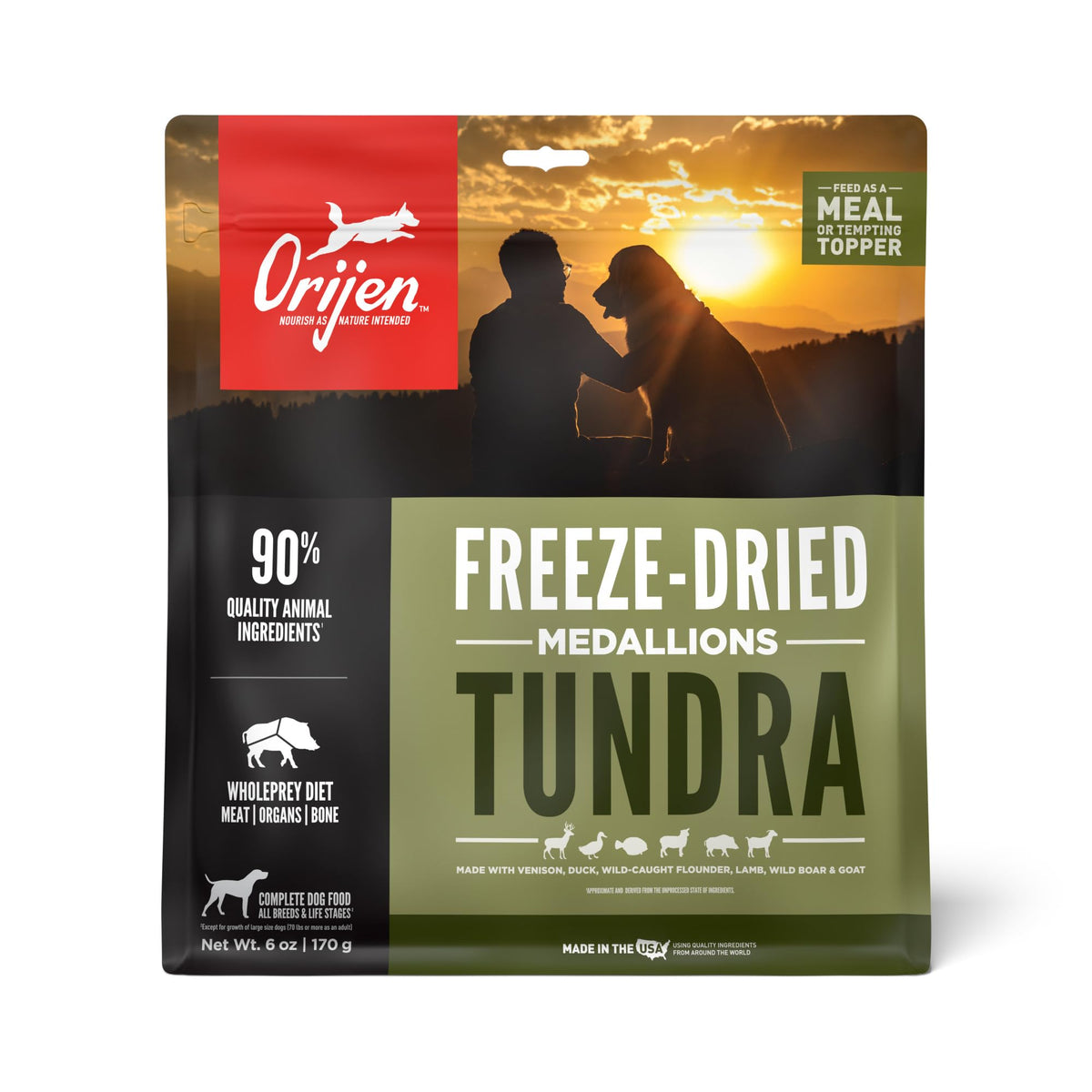 ORIJEN TUNDRA Freeze Dried Medallions Dog Food & Topper, Grain Free Dog Food, WholePrey Ingredients, 6oz