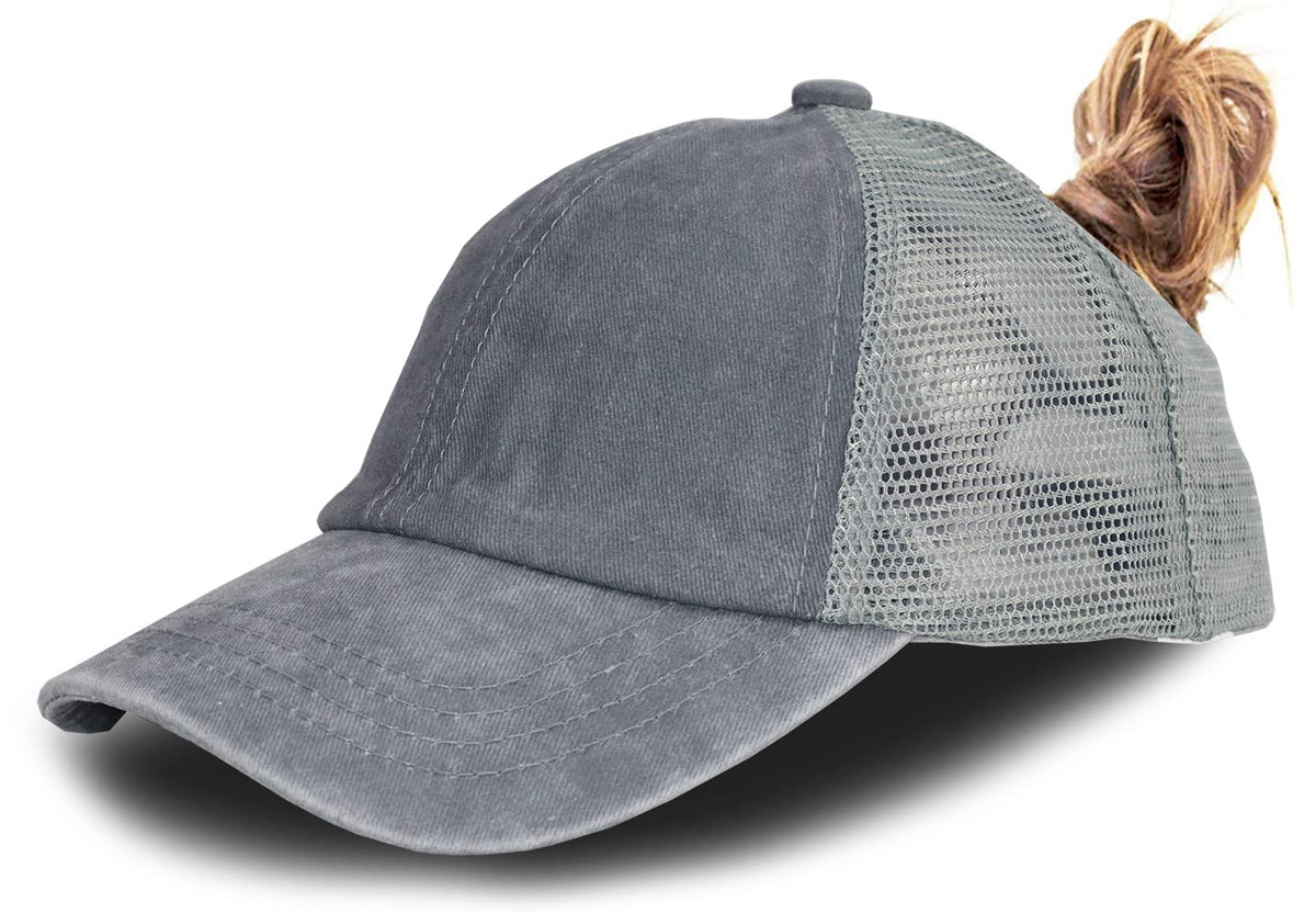 KKMKSHHG Toddler Ponytail Baseball Hat, Kids Girls Distressed Washed Adjustable Caps for Children 3-10 Years Grey
