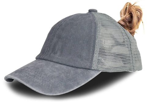 KKMKSHHG Toddler Ponytail Baseball Hat, Kids Girls Distressed Washed Adjustable Caps for Children 3-10 Years Grey