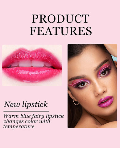 Easilydays Blue Shimmer Lipstick, Blue Rose Ph Color Changing Magic Lip Balm, Long Lasting Waterproof 24-hour Labiales Matte Tinted Lip Balm Moisturizing Lips, Changed into Pink Lipstick (02#)