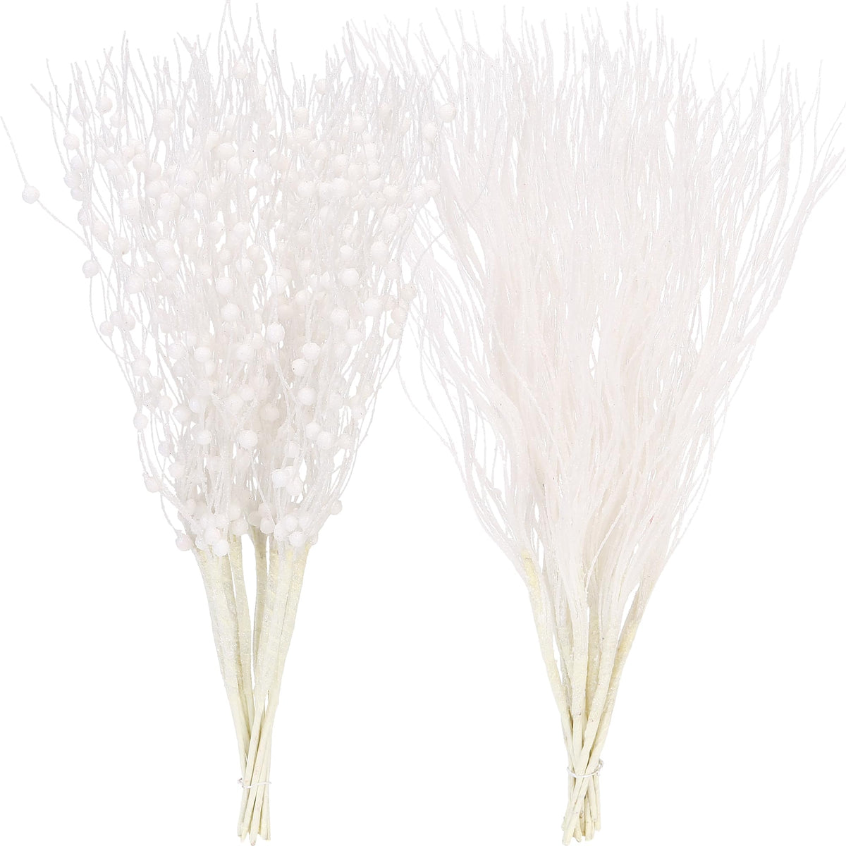 Sea Team 12-Pack Artificial Glitter Berry Stem Ornaments, Decorative Bead Sticks, Glittery Twigs, Picks, Branches for Christmas Tree, Small Vase, Holiday, Wedding, Party (17 Inches, White)
