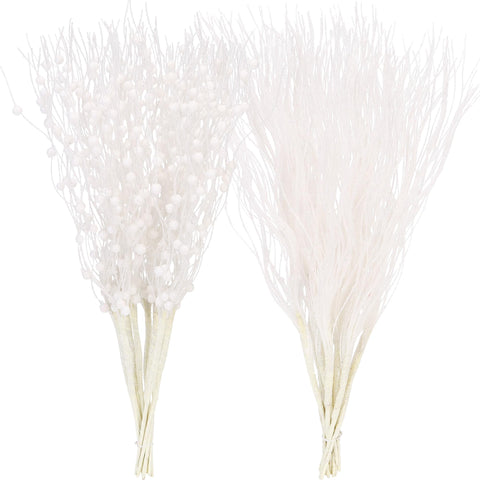 Sea Team 12-Pack Artificial Glitter Berry Stem Ornaments, Decorative Bead Sticks, Glittery Twigs, Picks, Branches for Christmas Tree, Small Vase, Holiday, Wedding, Party (17 Inches, White)