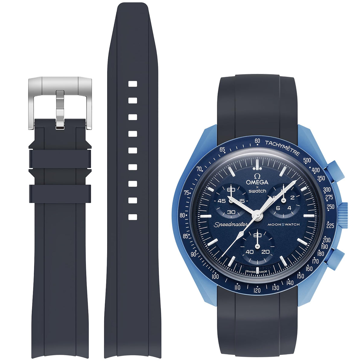 EverAct Strap for Moonswatch Watch,Curved No Gap Rubber Strap Compatible with Omega X Swatch Moonswatch Speedmaster 20mm Watch,Swatch Omega Moonswatch Speedmaster Watch Replacement Strap Men Women