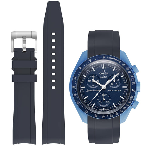 EverAct Strap for Moonswatch Watch,Curved No Gap Rubber Strap Compatible with Omega X Swatch Moonswatch Speedmaster 20mm Watch,Swatch Omega Moonswatch Speedmaster Watch Replacement Strap Men Women