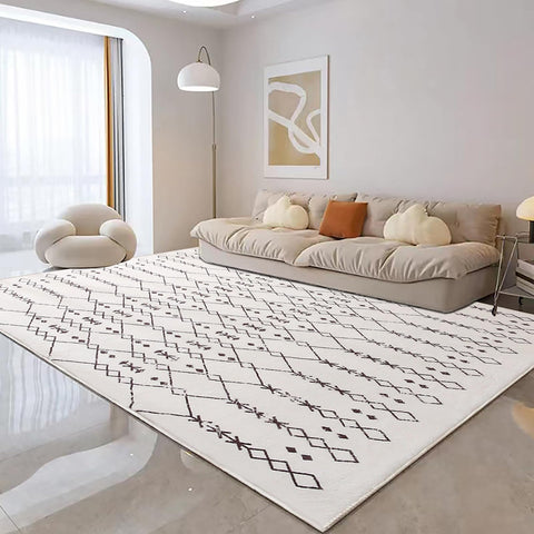 Leesentec Moroccan Area Rugs Living Room Rugs Modern Abstract Rug Geometric Carpet Non-slip Short Pile Rug Large Rugs for Living Room Soft Bedroom Area Rug (Beige/Ivory, 200 * 250cm)