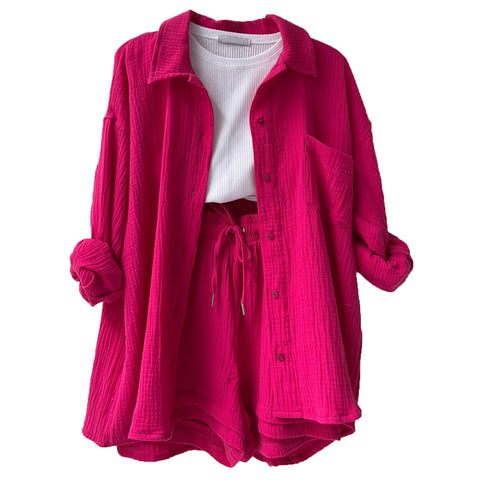 Legou Women's shirt and shorts two-piece set Rose M