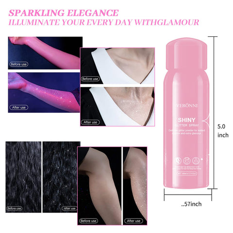 Body Glitter Spray, Glitter Spray for Hair and Body,Face Glitter Makeup Body Shimmer Spray Powder?Lightweight High Pigmented Quick Dry Long-Lasting Hair Glitter Music Party Rave Festival Accessories