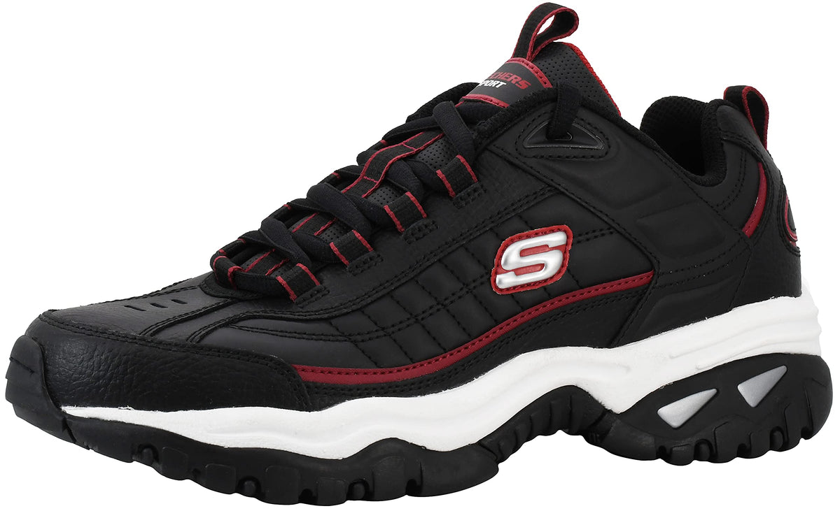 Skechers Men's Energy Afterburn Lace-Up Black/Silver/Red Sneaker 9 W US