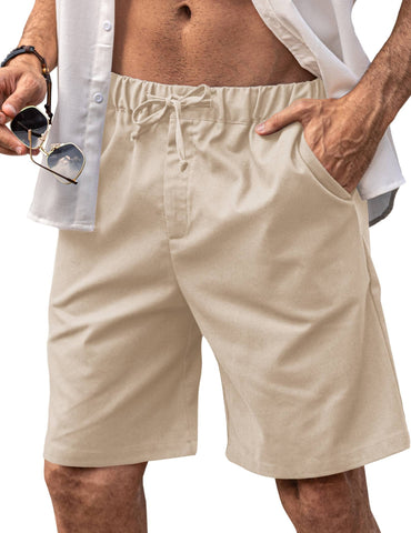 COOFANDY Mens Linen Slim Fit Drawstring Casual Shorts Beach Party Jogger Running Khaki