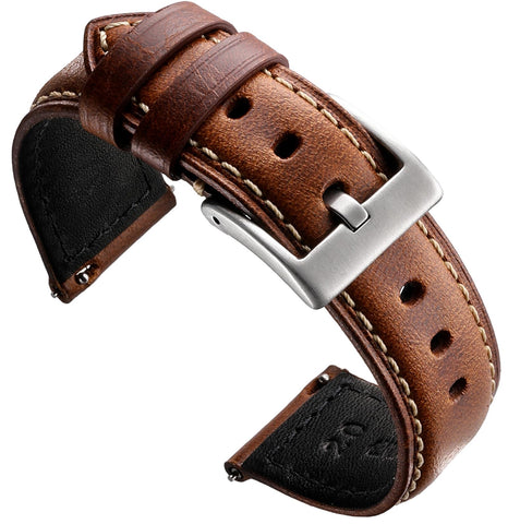 Zehior Leather Watch Bands Vintage Quick Release Replacement Top Grain Genuine Leather Watch Straps for Men Women 24mm, Brown
