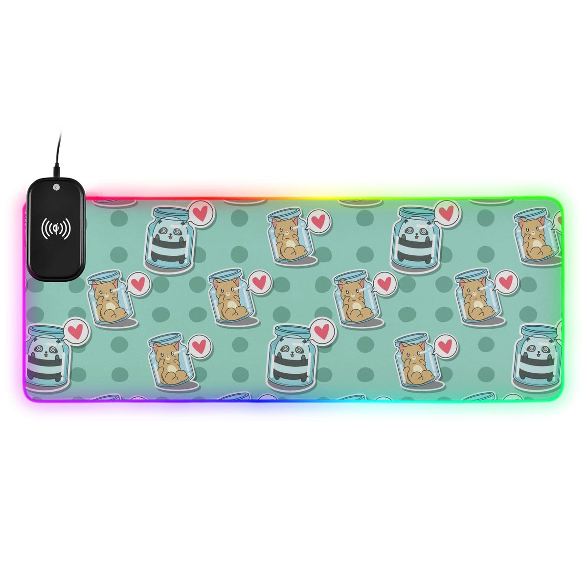 Cute Cartoon Cat Wireless Charging Mouse Pad for Mobile Phone Extra Large Gaming Mousepad with 13 Lighting Modes Computer Mat for MacBook PC Laptop Desk Office Home Gaming