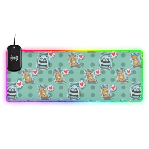 Cute Cartoon Cat Wireless Charging Mouse Pad for Mobile Phone Extra Large Gaming Mousepad with 13 Lighting Modes Computer Mat for MacBook PC Laptop Desk Office Home Gaming