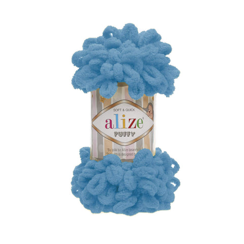 100% Micropolyester Soft Yarn Alize Puffy Hand Knitting Yarn Super Chunky Bulky Woven Worested Yarn Lot of 4skn 400gr 40yds Color 16 Sochi Blue