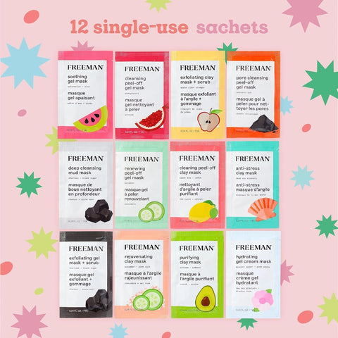 FREEMAN Face Mask Gift Set, Valentine's Day Gift, Limited Edition 12 Days of Glow Facial Mask Kit, Beauty Skincare Facial Treatment Face Masks, Trial Size 12 Piece Set for Wife, Girlfriend, Daughter