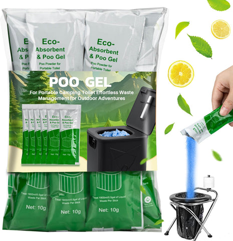 RAINFLOW Poo Gel for Portable Toilet - 28 Packs Camping Toilets Bags Lemon Eco Gel for Camping Toilet Scented Absorbent Gel for Emergency Toilet Essentials Supplies Composting Cleaning Preparations