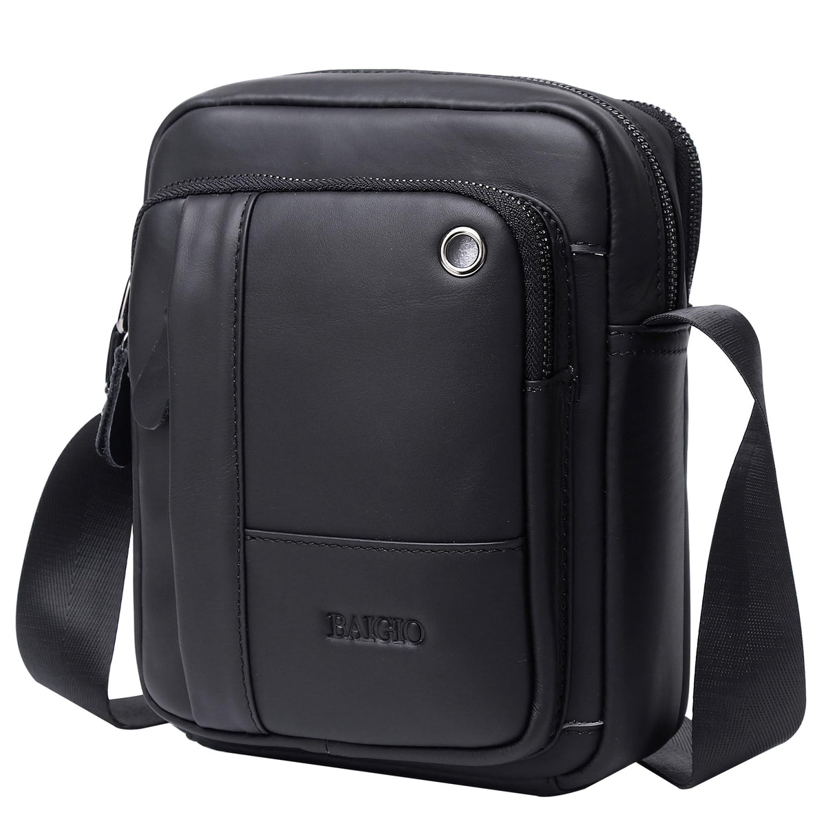 BAIGIO Mens Genuine Leather Cross Body Bag Casual Messenger Satchel Side Bag for Wallet Purse Mobile Phone Keys Black