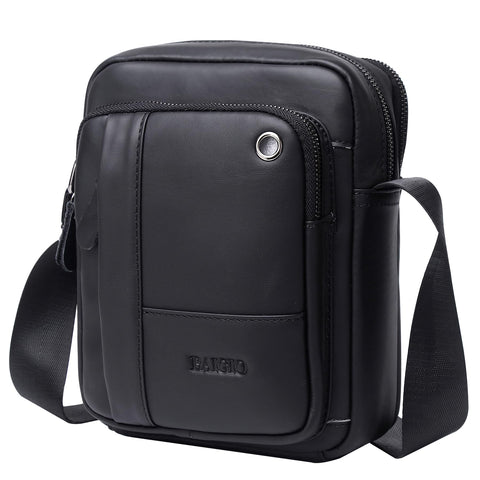 BAIGIO Mens Genuine Leather Cross Body Bag Casual Messenger Satchel Side Bag for Wallet Purse Mobile Phone Keys Black