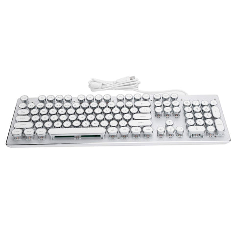 Acogedor Retro Mechanical Gaming Keyboard, Blue Switch 104 Keys Wired Keyboard, RGB Backlit Round Keycaps Keyboard for PC Laptop Game, Office (White)