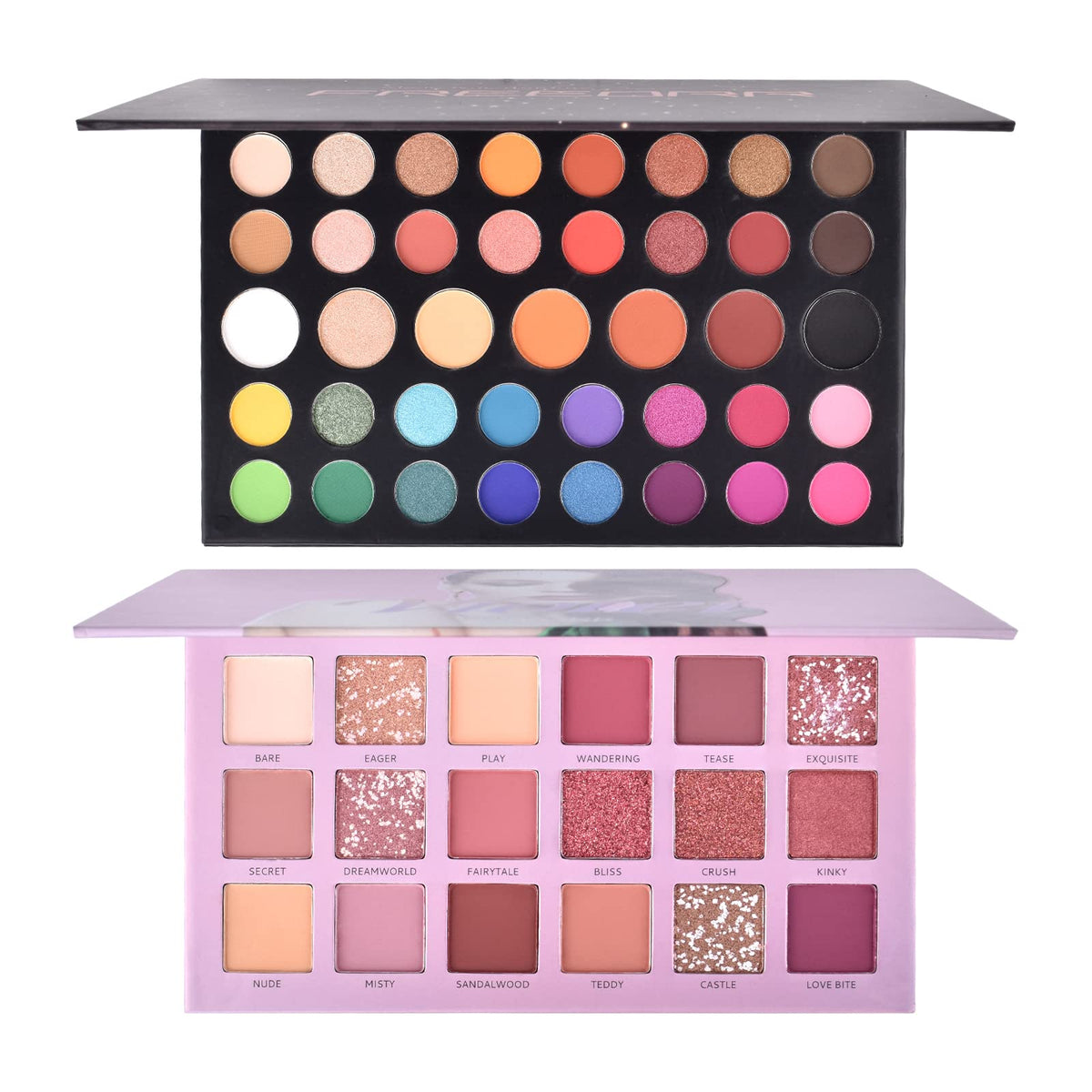 FREEORR 2Pcs Highly Pigmented Matte Eyeshadow Palette, Colorful 39Colors Matte/Shimmer Eyeshadow Pallet+18Colors Pressed Pearl Velvet Texture,Natural Blendable Make Up Eye Shadows Cosmetics Gift Kit