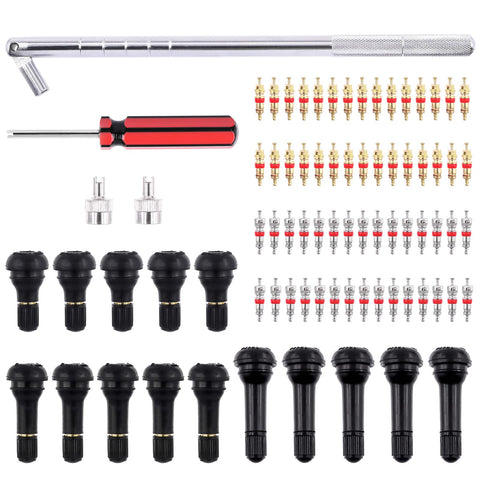 Mardatt 79 Pcs Tire Valve Stem Tool Puller and Installer Kit, TR412 TR413 TR414 Snap-in Valve Stems & Caps with Pure Copper Valve Stem Cores, Single Head Valve Core Remover