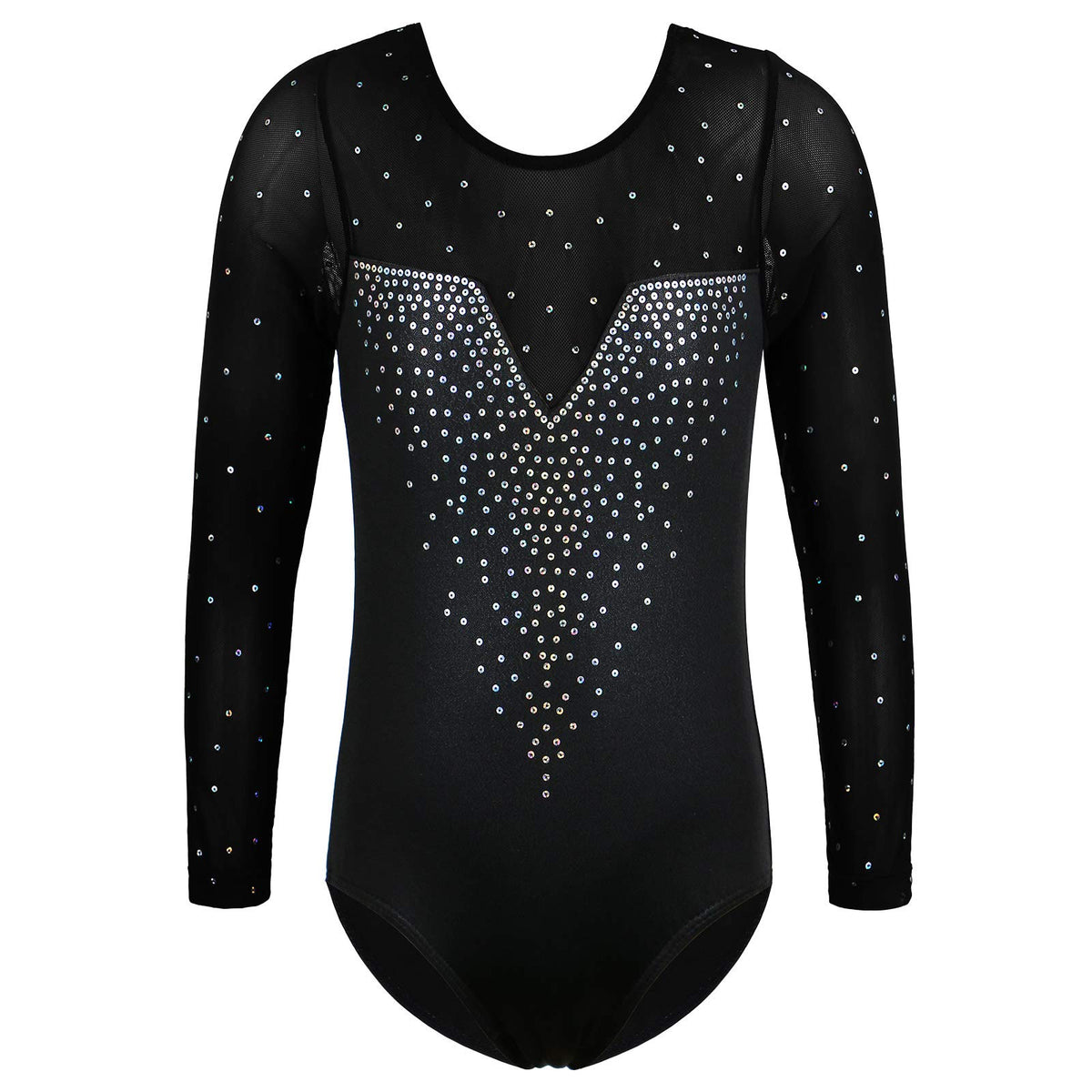 ZNYUNE Long Sleeve Gymnastics Leotard Printing Sparkle Dancing Athletic Leotard For Girls 203 SequinBlack 6A