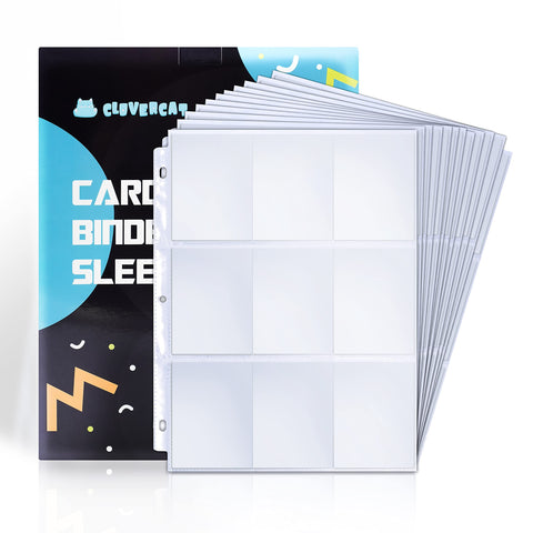 CLOVERCAT Trading Card Sleeve Pages, 40 Pack Trading Card Storage Album Pages Fit 3 Ring Binder Holds 720 Cards Compatible for Amiibo, Yugioh MTG and Other TCG (Transparent, 9 Pocket)