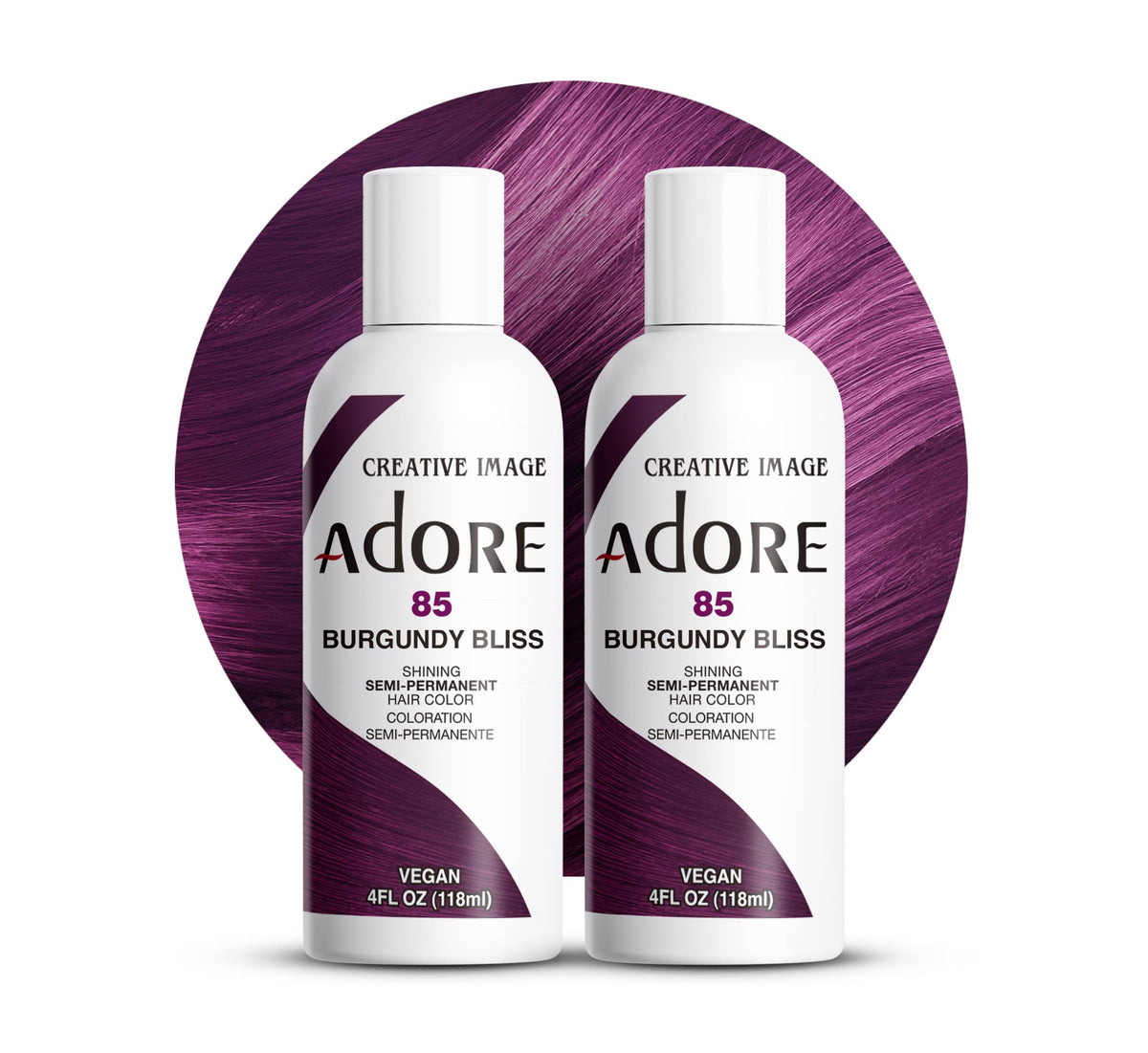 Adore Semi Permanent Hair Color - Vegan and Cruelty-Free Red Hair Dye - 4 Fl Oz - 085 Burgundy Bliss (Pack of 2)