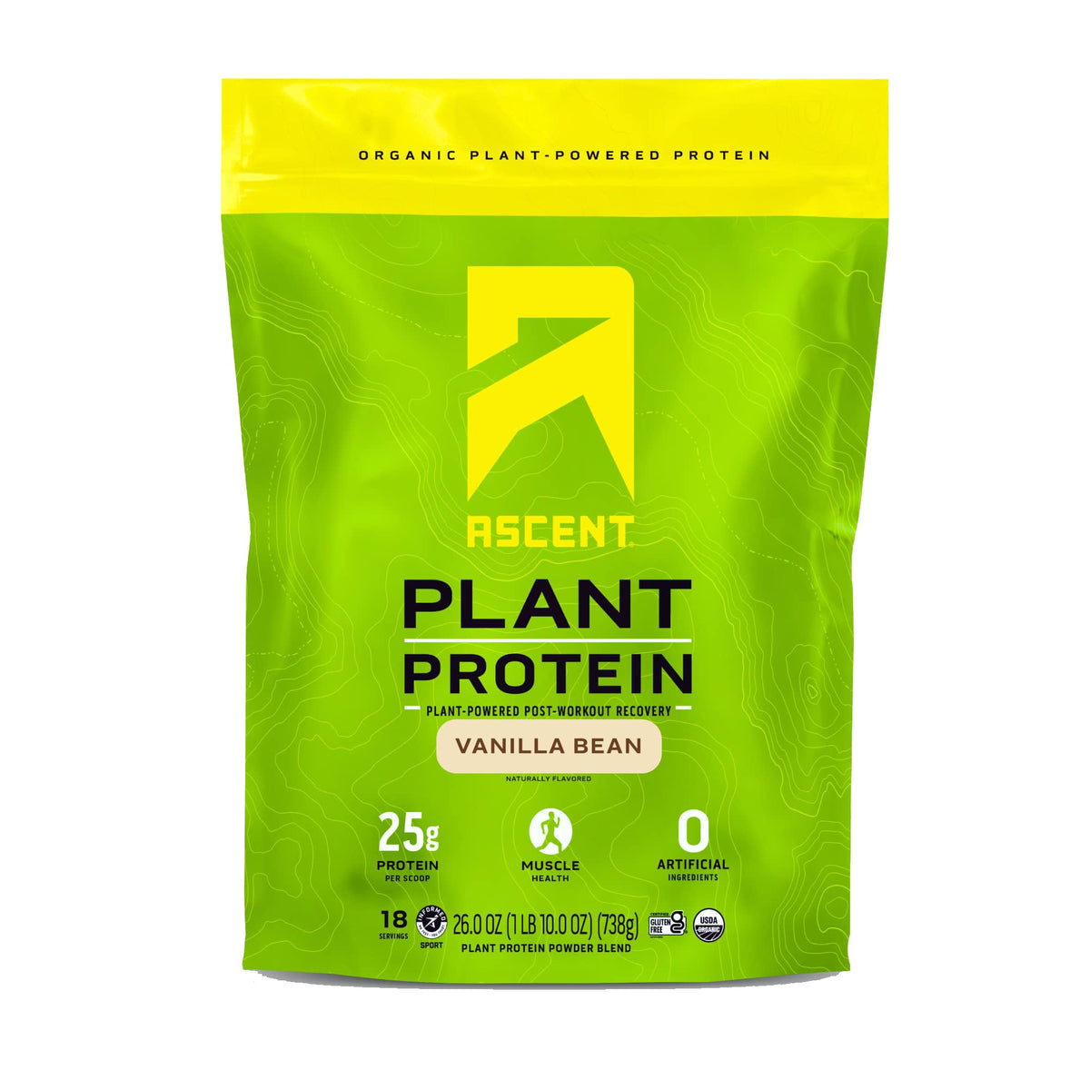 Ascent Plant Based Protein Powder - Non Dairy Vegan Protein, Zero Artificial Ingredients, Soy & Gluten Free, No Added Sugar, 4g BCAA, 2g Leucine - Vanilla, 20 Servings