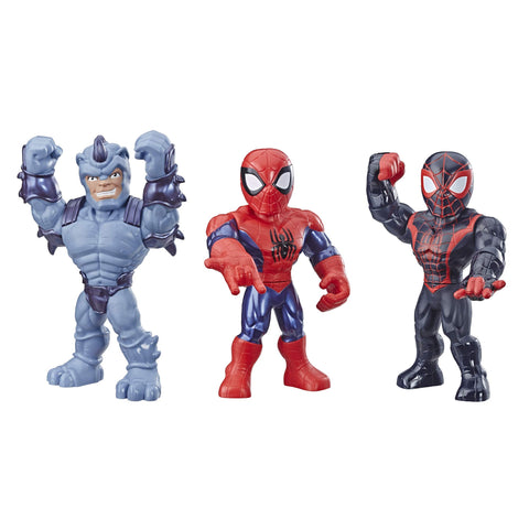 Playskool Heroes Mega Mighties Marvel Super Hero Adventures Web Warriors 3 Pack, Spider-Man, Kid Arachnid, MarvelÃƒÂ¢Ã¢â€šÂ¬Ã¢â€žÂ¢s Rhino, 10" Figures, Kids Ages 3 & Up