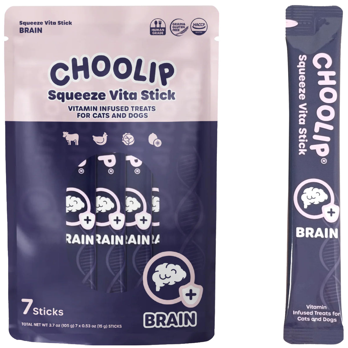 Choolip Squeeze Vita Stick Cute Cat Treats Infused with Brain Support Cat Vitamins. 7X Individually Wrapped Cat Treats That Dogs Can Also Eat. Cat Birthday Treat, Calming Cat Treats or Training Tool