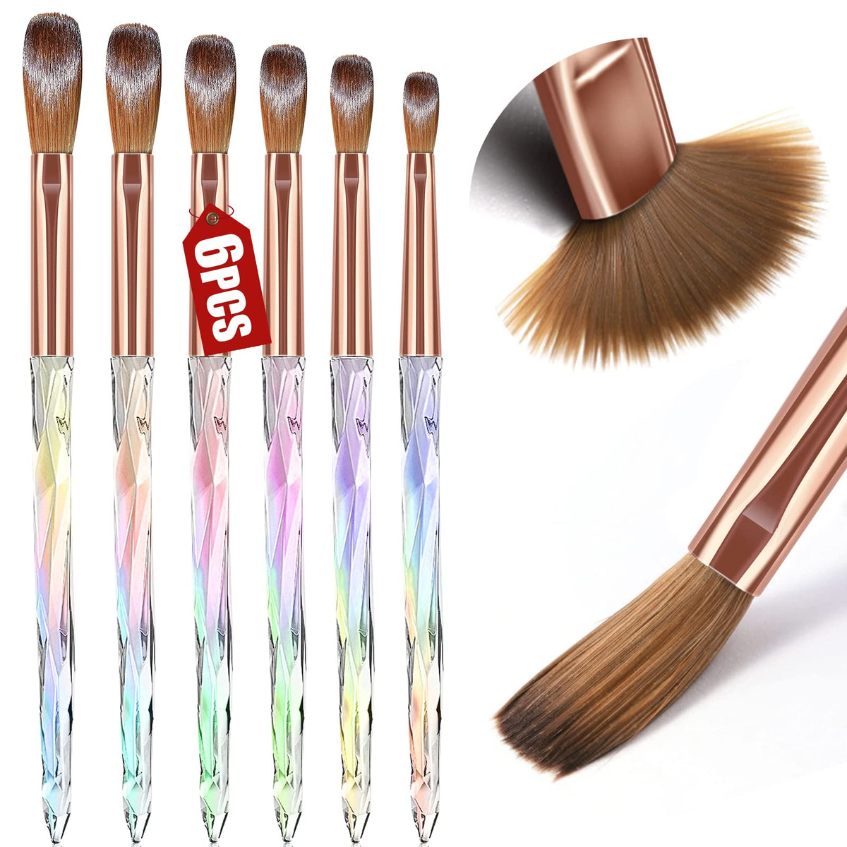 SAVILAND Kolinsky Acrylic Nail Brush Set: 6PCS Professional Acrylic Nail Brushes for Acrylic Application Acrylic Powder Nail Art Extension 3D Nail Carving Manicure Tool Home DIY Size 4/6/8/10/12/14/16