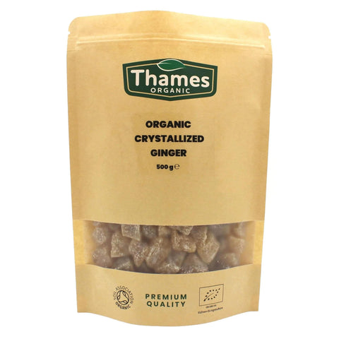 Organic Crystallized Ginger - High Energy, Chewy, Vegan, GMO-Free, Certified Organic - Sweet and Spicy Snack or Cooking Ingredient - Thames Organic 500g
