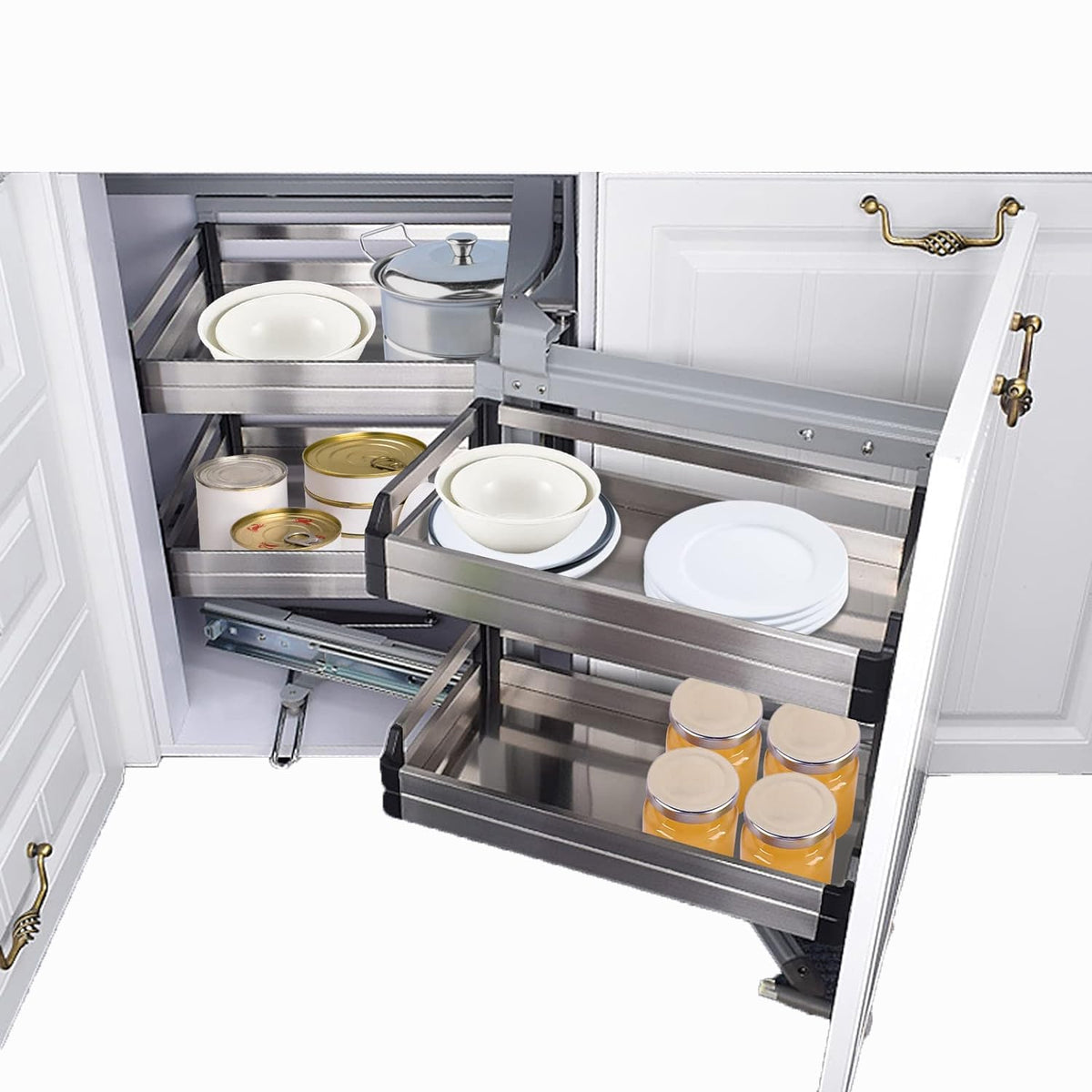 KUOYTT Blind Corner Cabinet,Blind Corner Cabinet Organizer,Corner Optimizer,Chrome Blind Corner Soft Close,Blind Corner Cabinet Pull Out Right