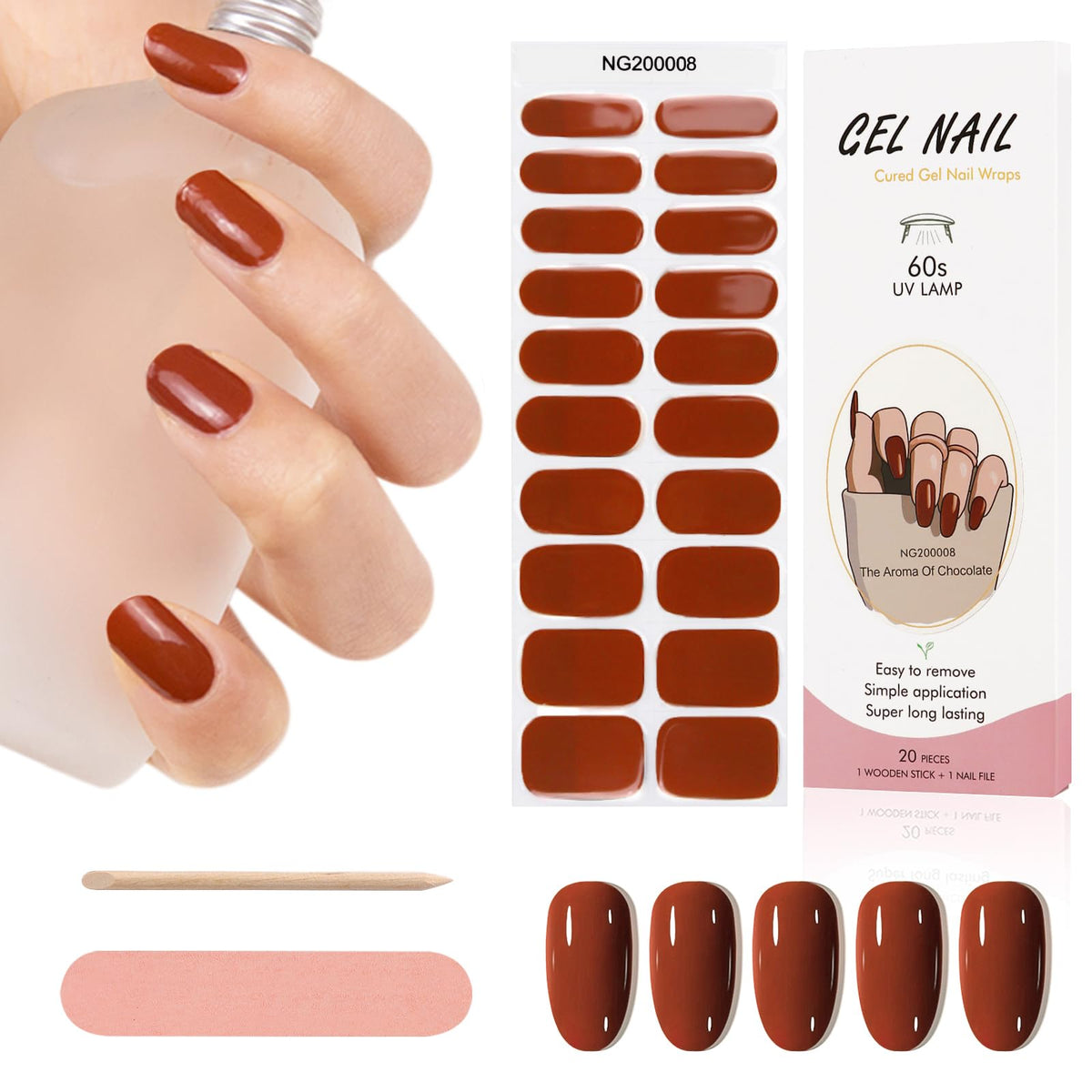 Kalolary 20PCS Gel Nail Polish Strips, Adhesive Full Wrap Gel Nail Art Sticker, Waterproof Gel Nail Wrap Stickers with Nail File and Stick?UV/LED Lamp Required?